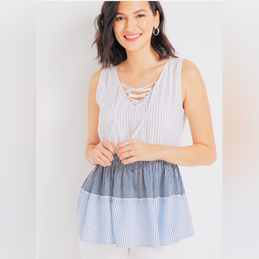 Striped Sleeveless Dress with Crisscross Detail Plus Size 1X